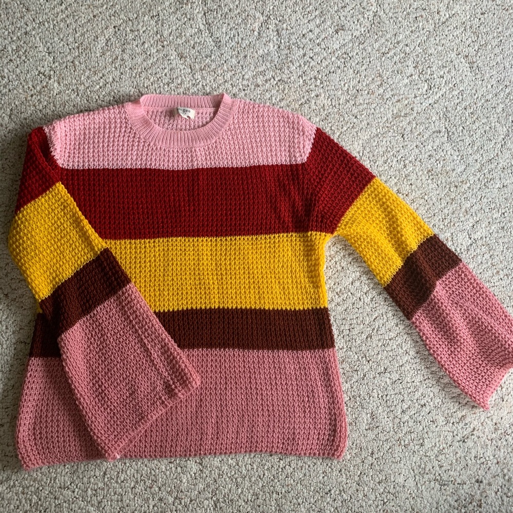 Stripes balloon sleeve sweater